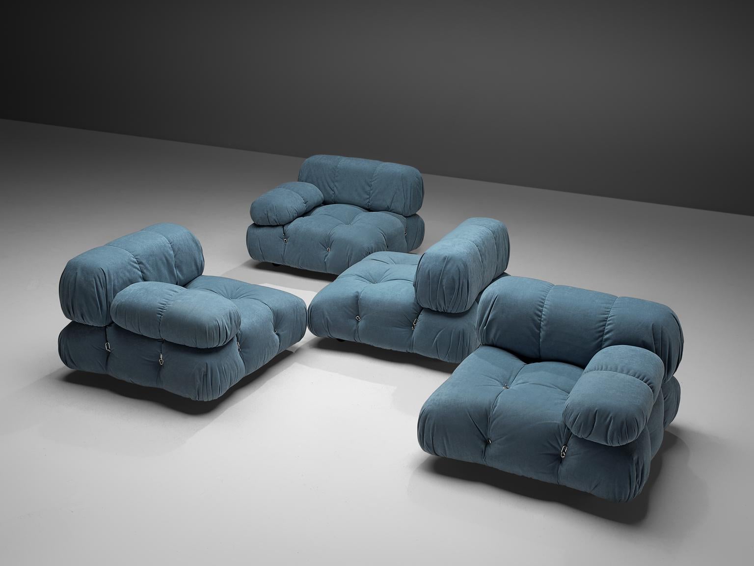 Mario Bellini, modular 'Cameleonda' sofa in in light blue velvet, Italy 1972.

The sectional elements of this sofa can be used freely and apart from one another. The upholstery on this piece features an blue original velvet. The backs are provided