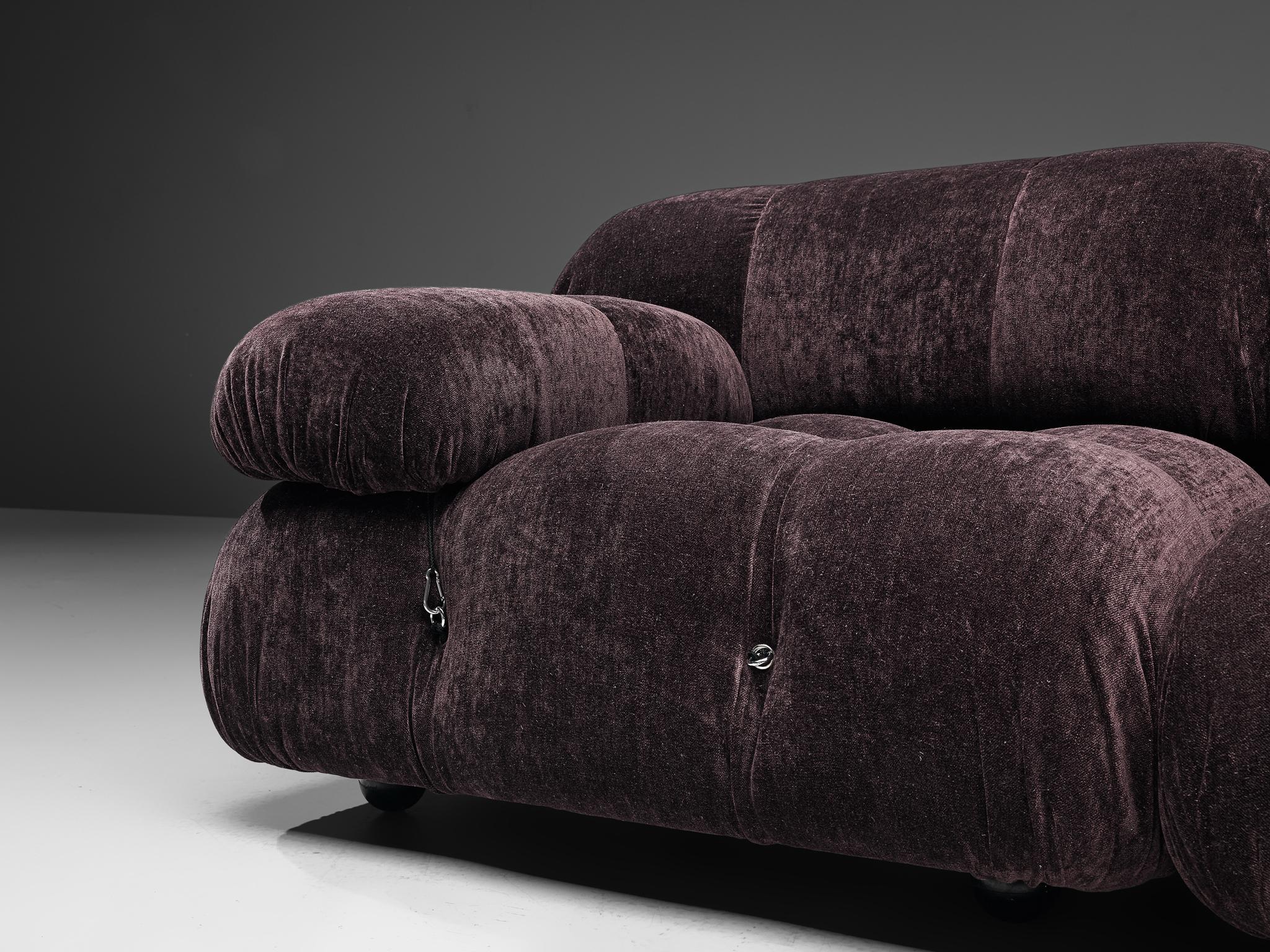 Fabric Mario Bellini 'Camaleonda' Modular Sofa Reupholstered in Burgundy Velvet