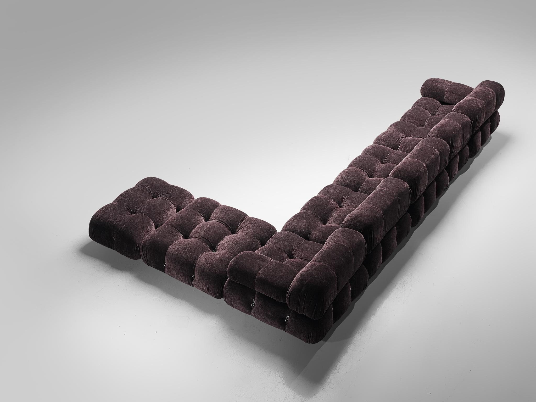Mid-Century Modern Mario Bellini 'Camaleonda' Modular Sofa Reupholstered in Burgundy Velvet