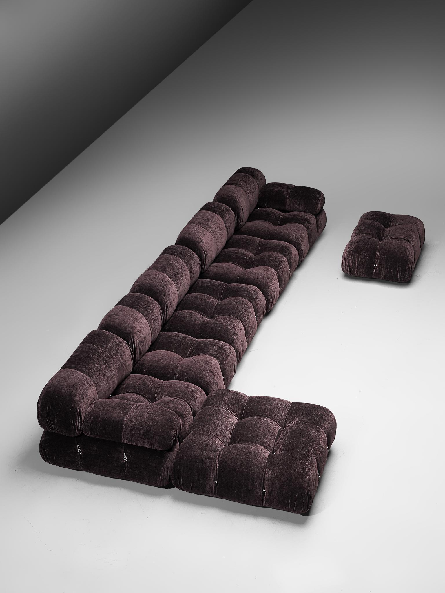 Italian Mario Bellini 'Camaleonda' Modular Sofa Reupholstered in Burgundy Velvet