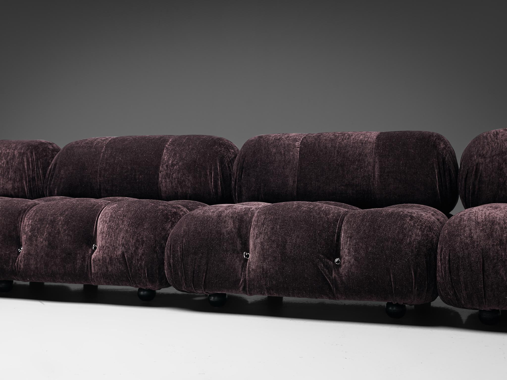 Late 20th Century Mario Bellini 'Camaleonda' Modular Sofa Reupholstered in Burgundy Velvet