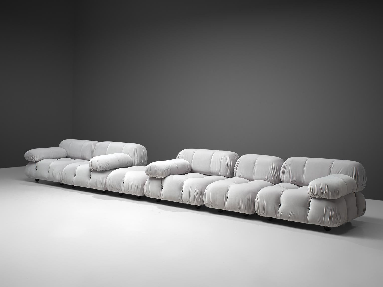 Italian Mario Bellini Camaleonda Modular Sofa Reupholstered in Ice Grey Velvet