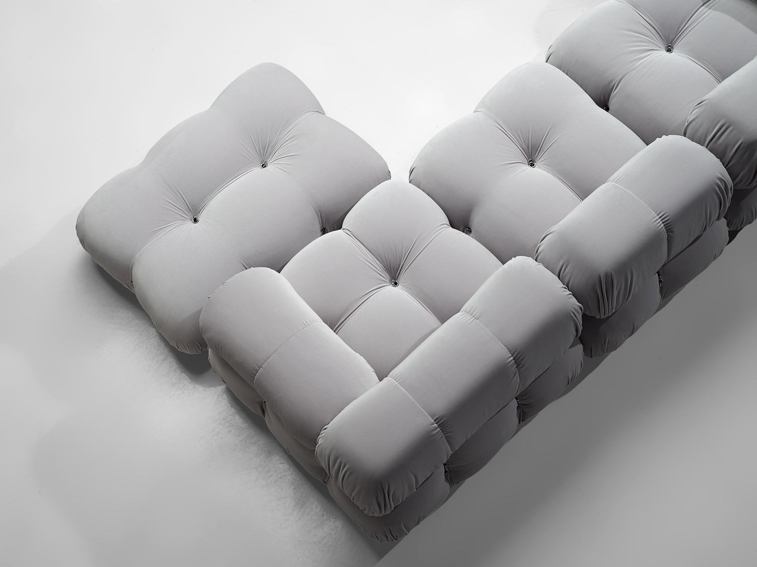 Mario Bellini Camaleonda Modular Sofa Reupholstered in Ice Grey Velvet In Good Condition In Waalwijk, NL