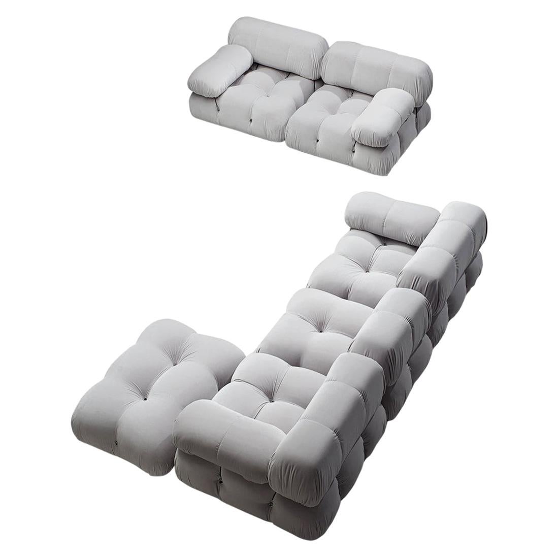 Mario Bellini Camaleonda Modular Sofa Reupholstered in Ice Grey Velvet