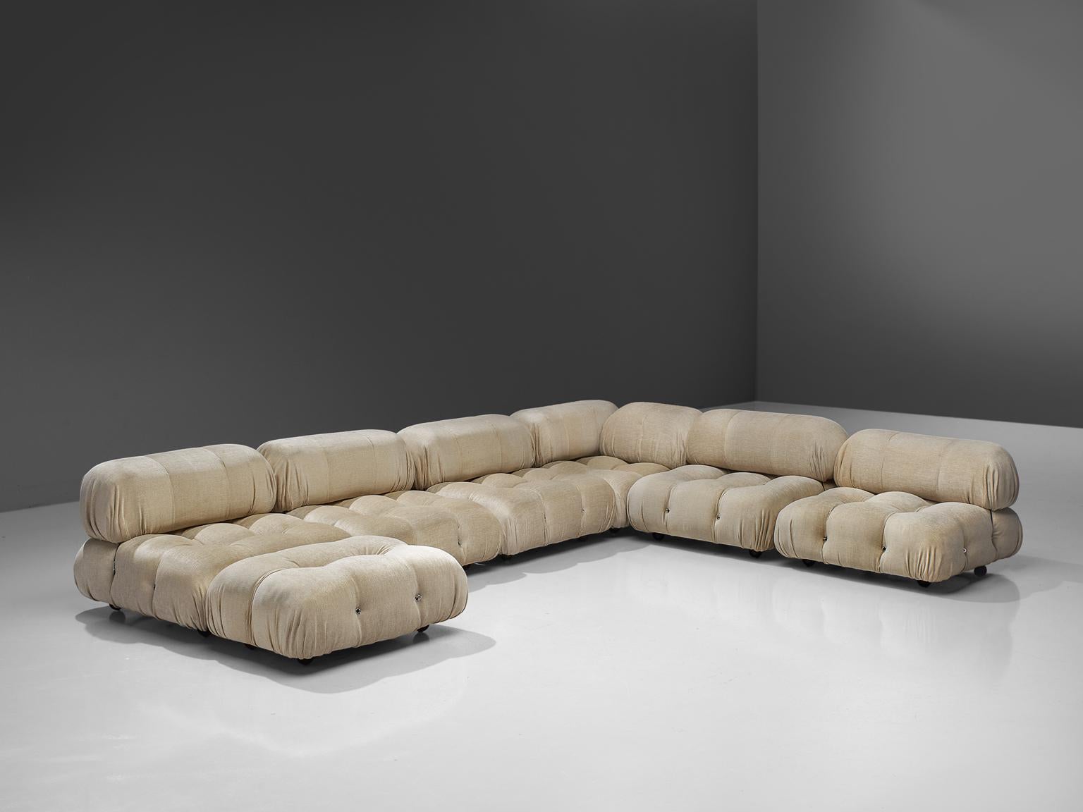 Mid-Century Modern Mario Bellini 'Camaleonda' Modular Sofa Reupholstered in Ivory White Fabric