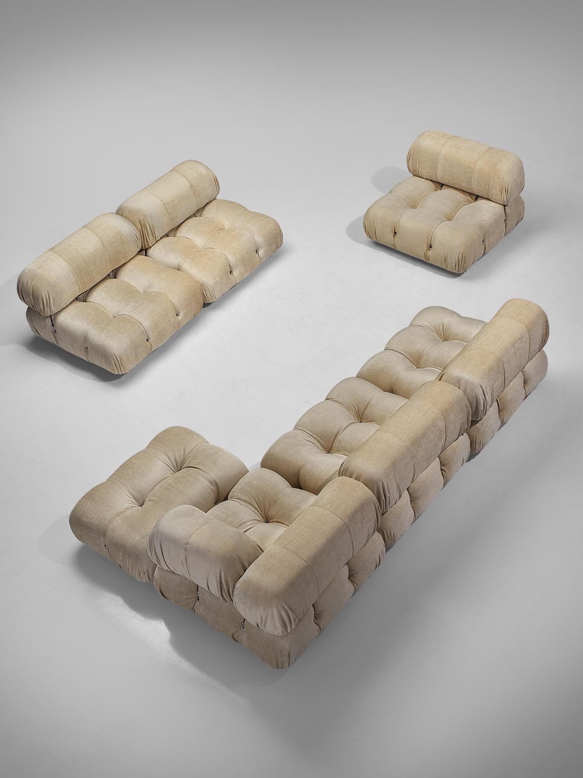 Italian Mario Bellini 'Camaleonda' Modular Sofa Reupholstered in Ivory White Fabric