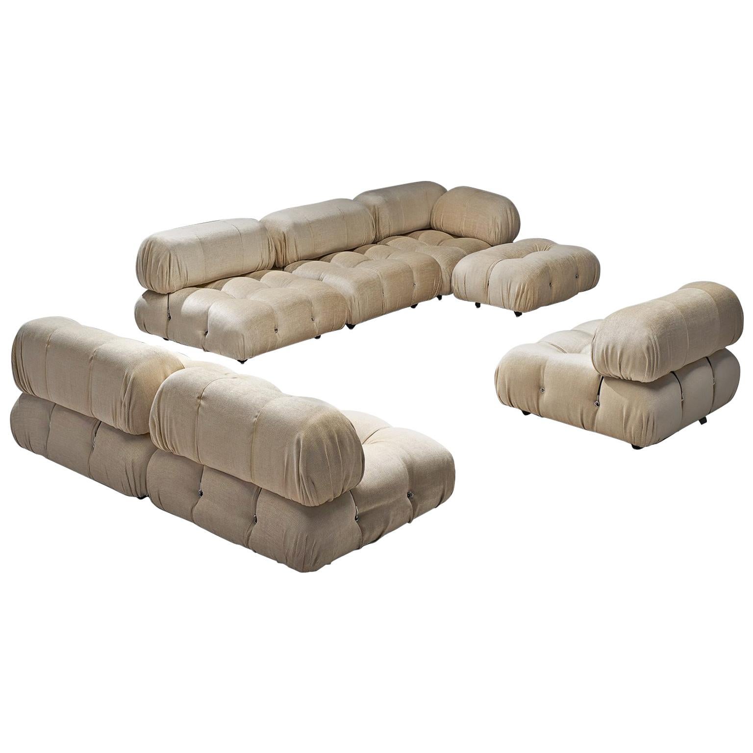 Mario Bellini 'Camaleonda' Modular Sofa Reupholstered in Ivory White Fabric
