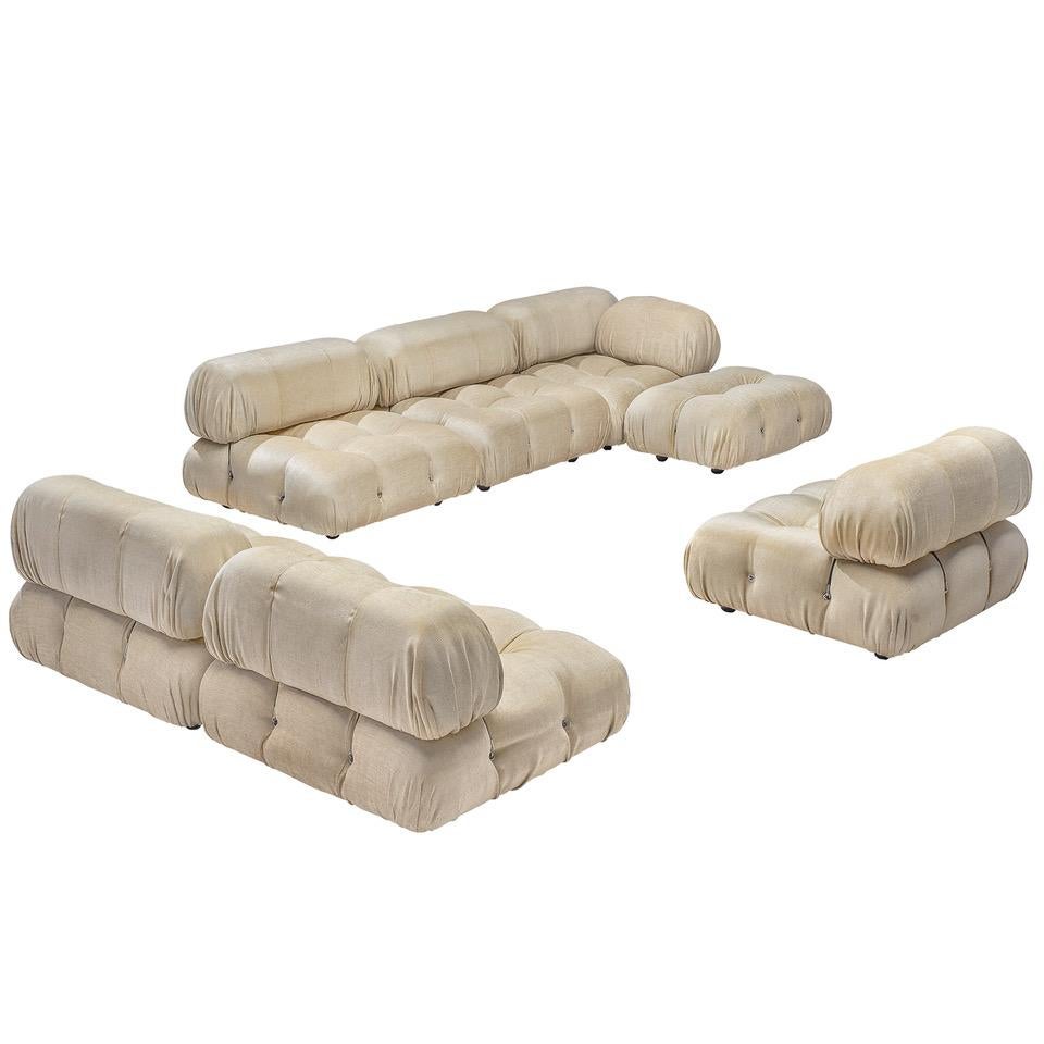 Mario Bellini 'Camaleonda' Modular Sofa Reupholstered in Ivory White Fabric