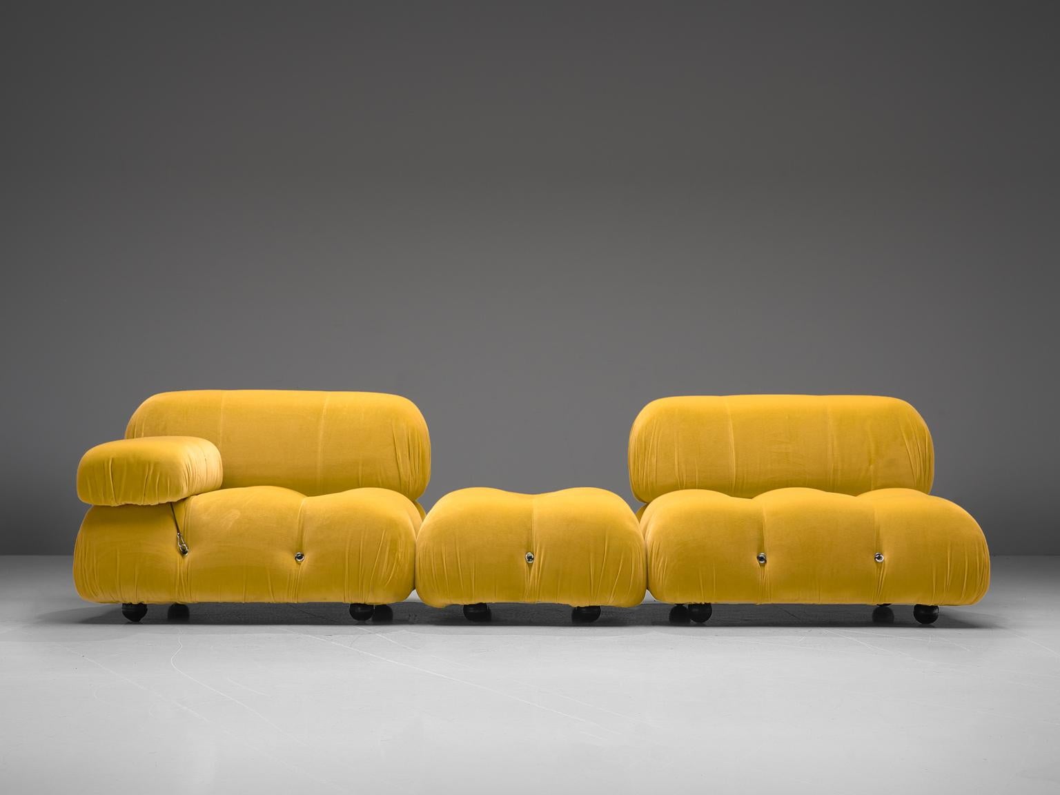 Italian Mario Bellini Camaleonda Modular Sofa Reupholstered in Sunflower Yellow Velvet