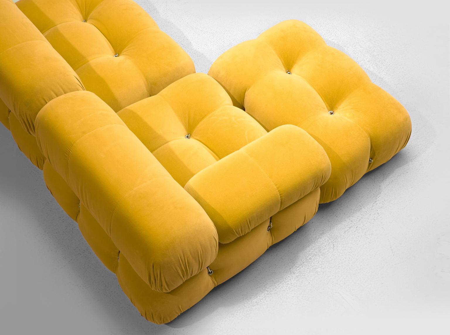 Italian Mario Bellini Camaleonda Modular Sofa Reupholstered in Sunflower Yellow Velvet