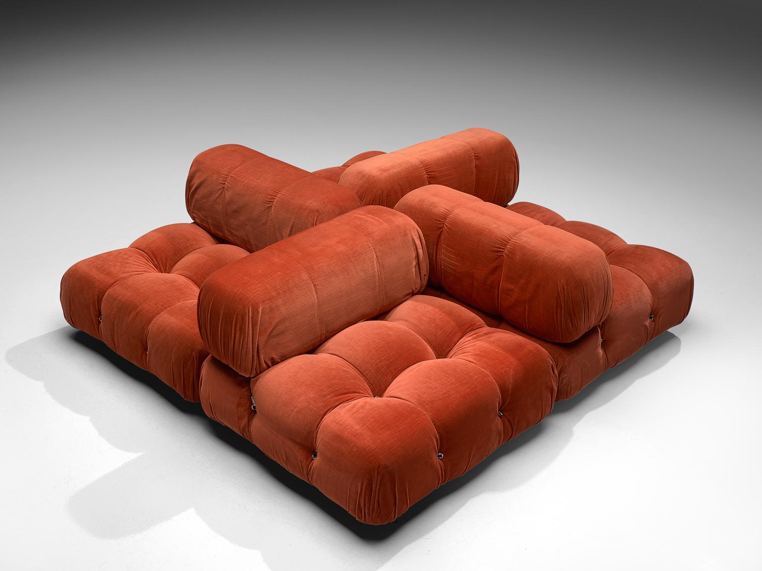 Mario Bellini, modular 'Cameleonda' sofa in in orange corduroy, Italy 1972.

The sectional elements of this sofa can be used freely and apart from one another. The upholstery on this piece features an orange original velvet. The backs are provided