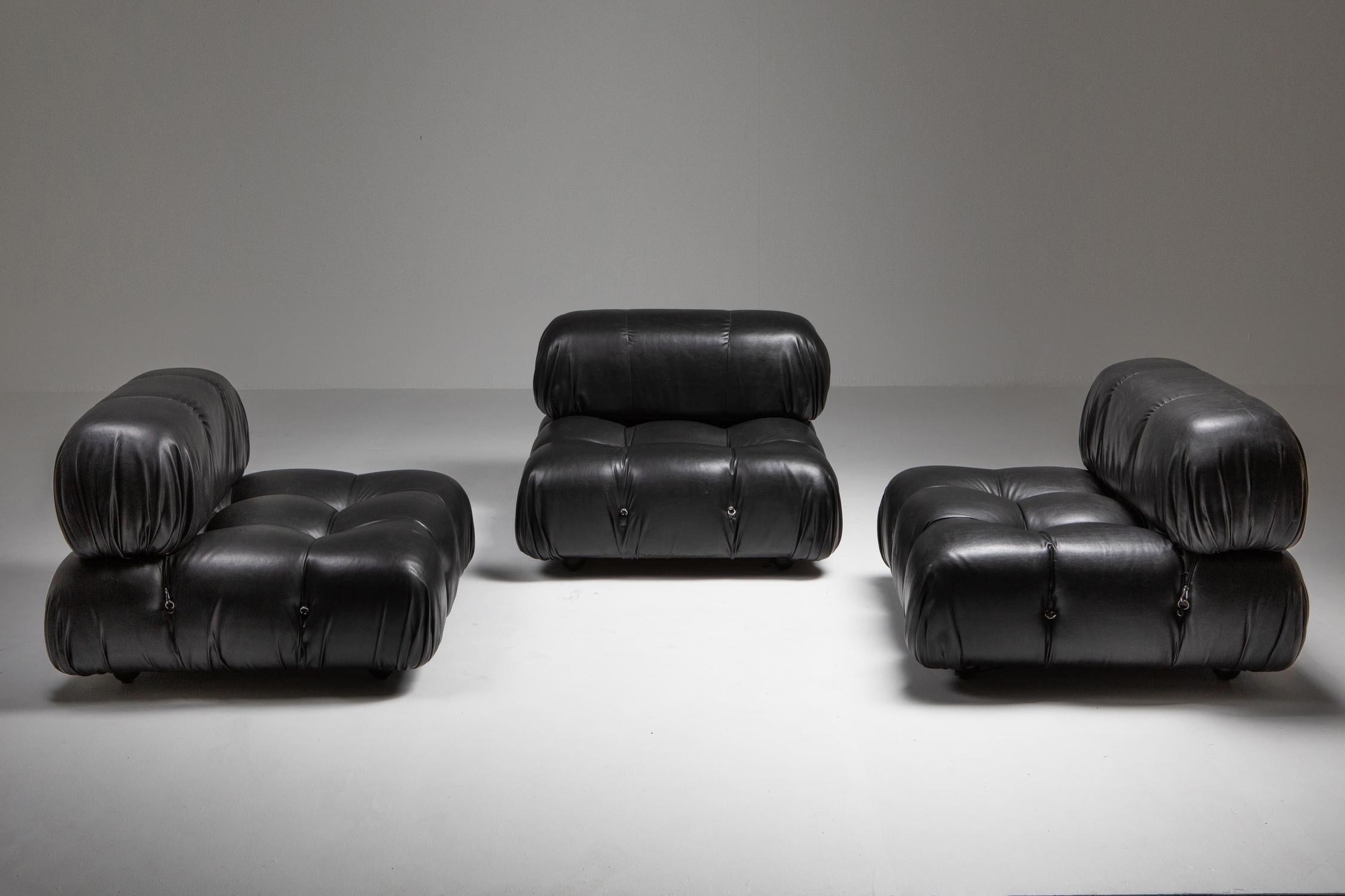 Post-Modern Mario Bellini Camaleonda Original Piece in Black Leather, Three Available