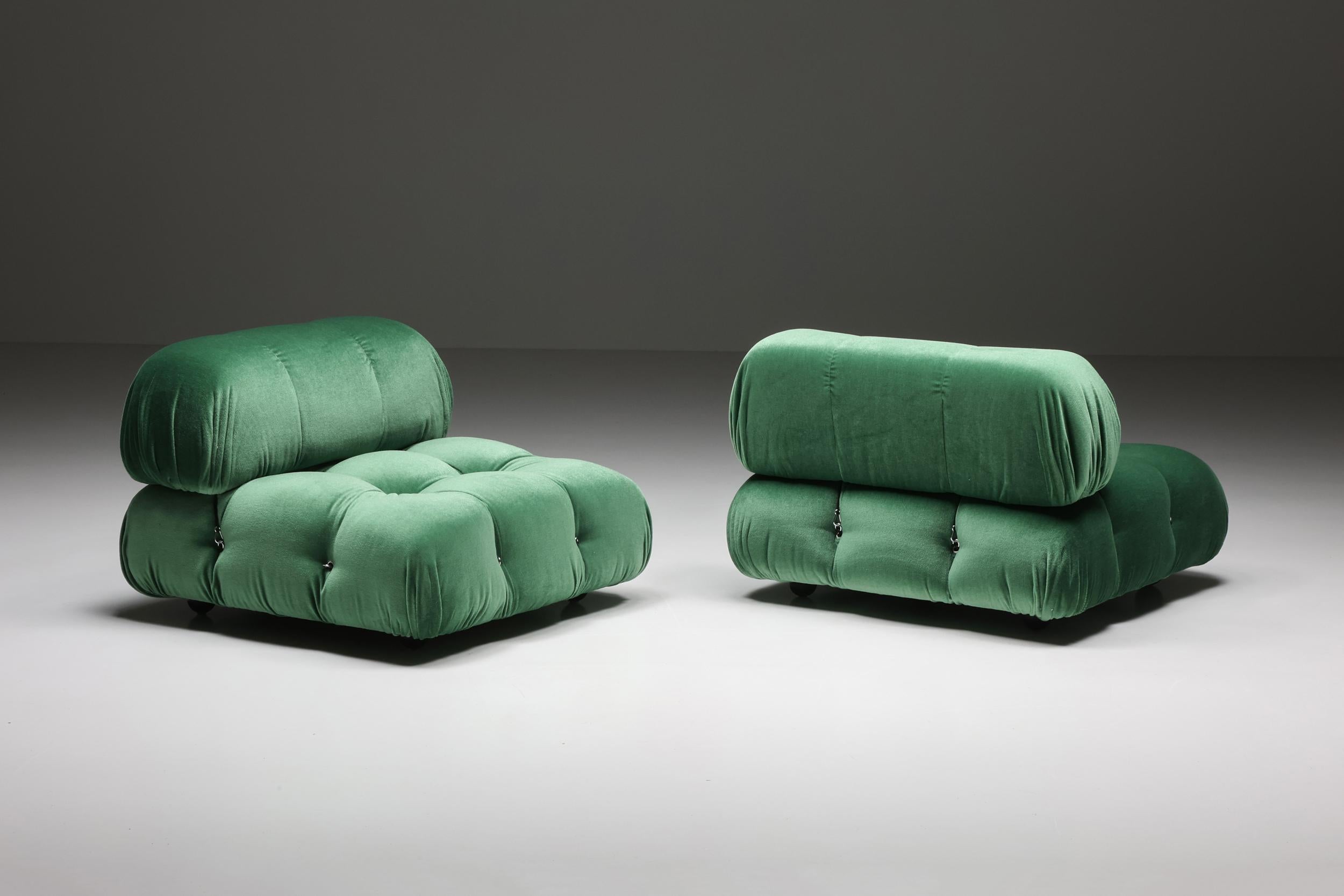 Mario Bellini Camaleonda, Pierre Frey Velvet Green Upholstery, B&B Italia, 1970 In Excellent Condition In Antwerp, BE