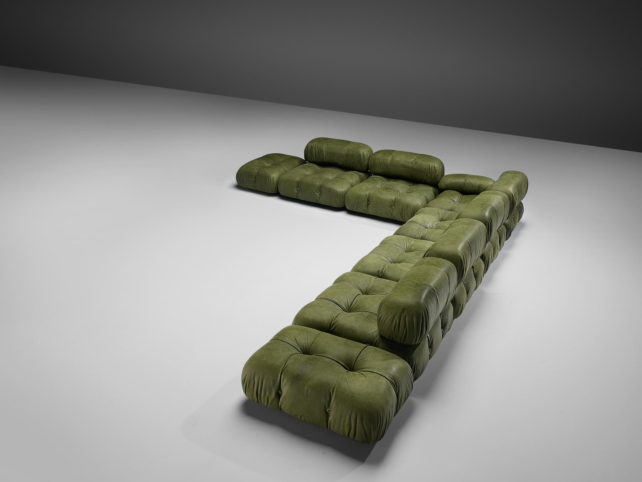 green leather sectional sofa