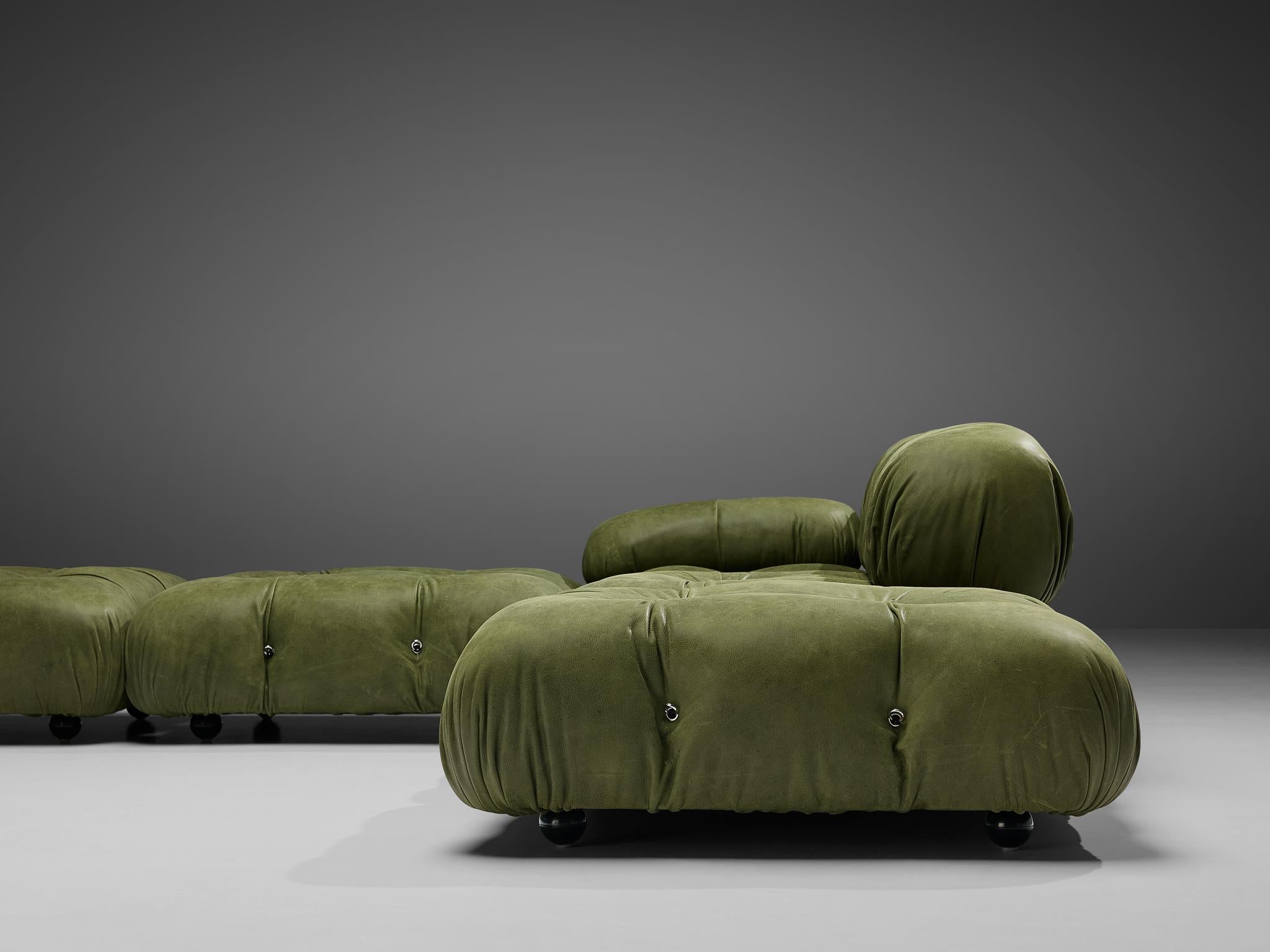 Mid-Century Modern Mario Bellini 'Camaleonda' Sectional Sofa in Green Leather