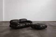Mario Bellini "Camaleonda" Sofa für B&B Italia, Schwarzes Leder, 1970, 3er Set