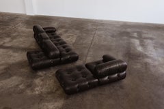 Mario Bellini "Camaleonda" Sofa for B&B Italia, Black Leather, 1970, Set of 6