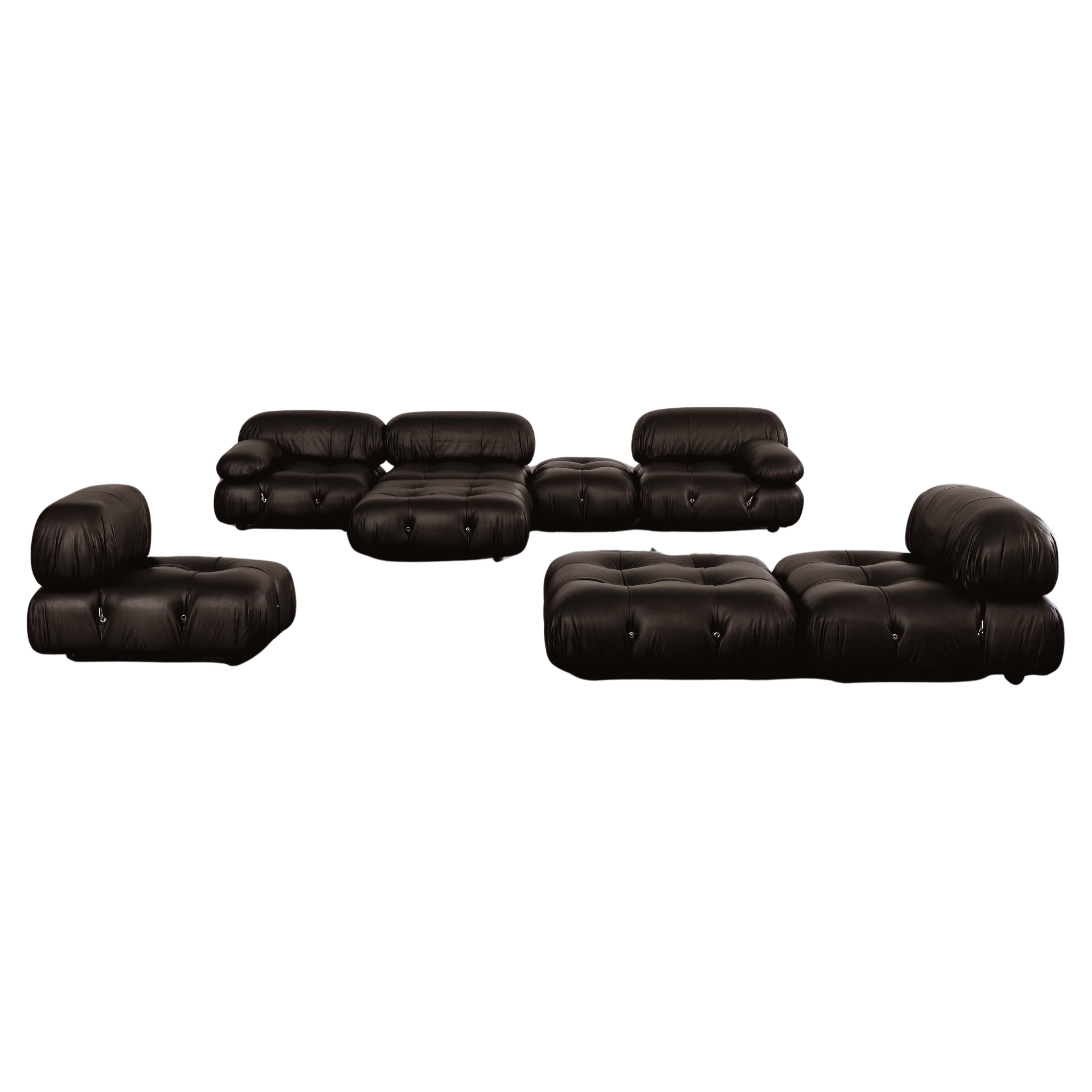 Mario Bellini "Camaleonda" Sofa for B&B Italia, Black Leather, 1970, Set of 8