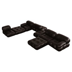 Mario Bellini "Camaleonda" Sofa for B&B Italia, Black Leather, 1970, Set of 8