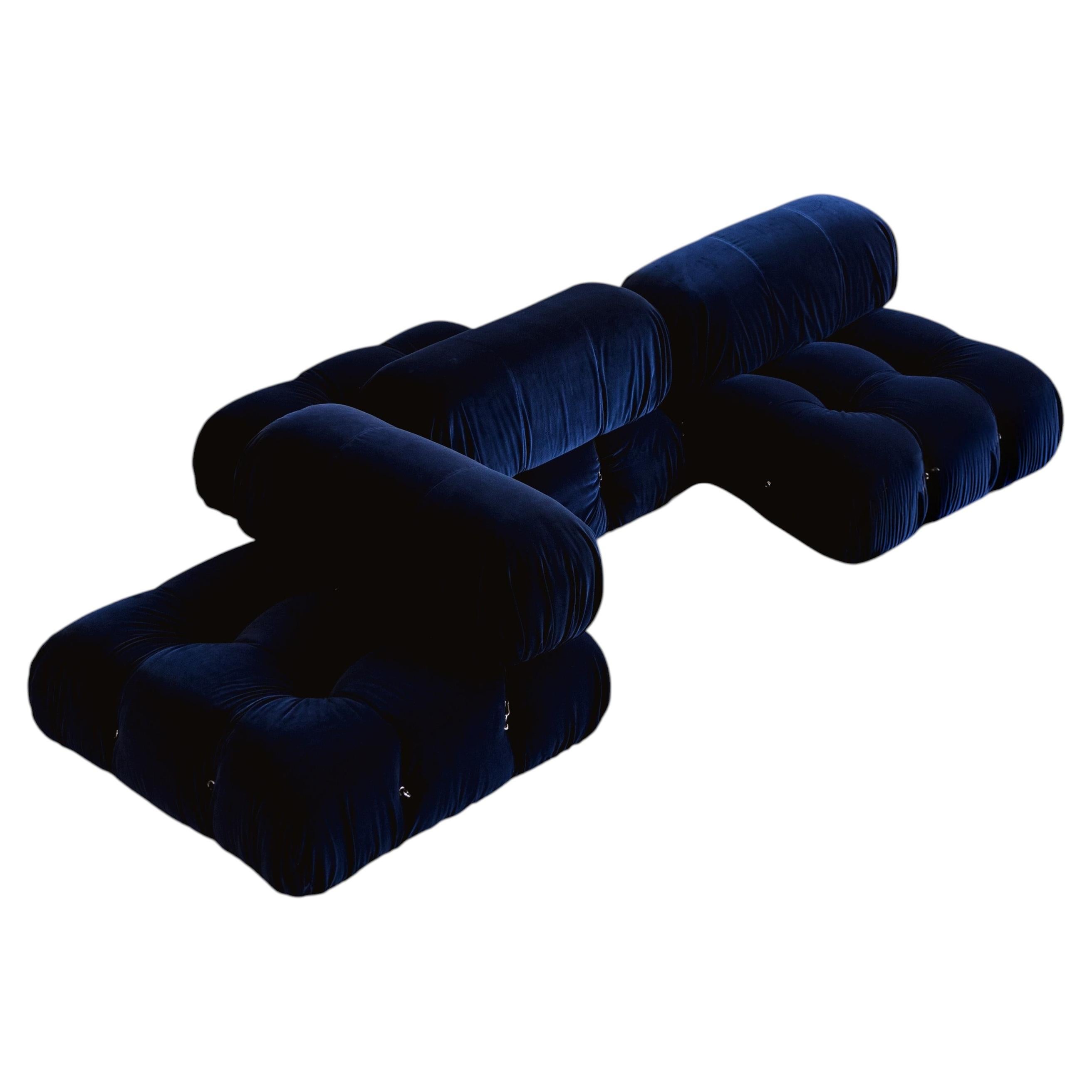 Mario Bellini "Camaleonda" Sofa for B&B Italia, Blue Velvet, 1970, Set of 3