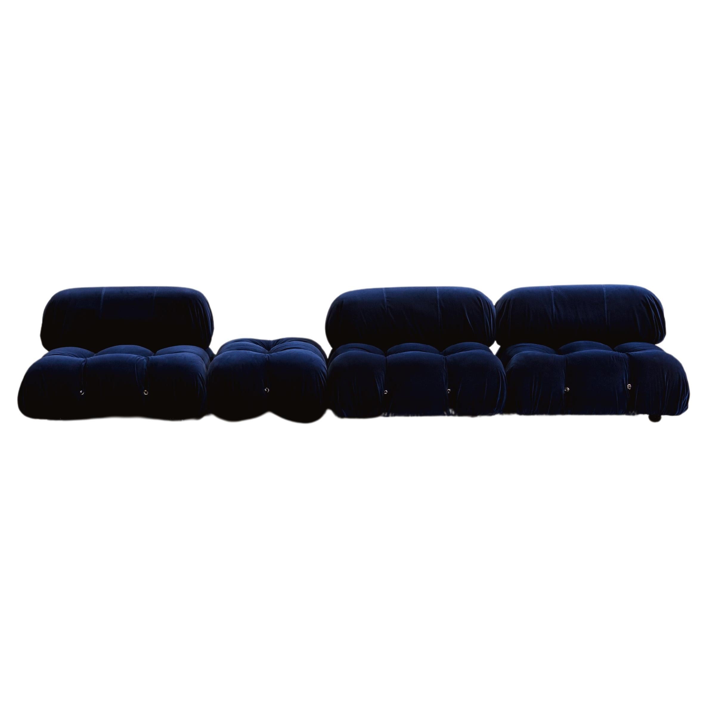 Mario Bellini "Camaleonda" Sofa for B&B Italia, Blue Velvet, 1970, Set of 4 For Sale