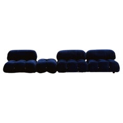 Mario Bellini "Camaleonda" Sofa für B&B Italia, Blauer Samt, 1970, Satz von 4