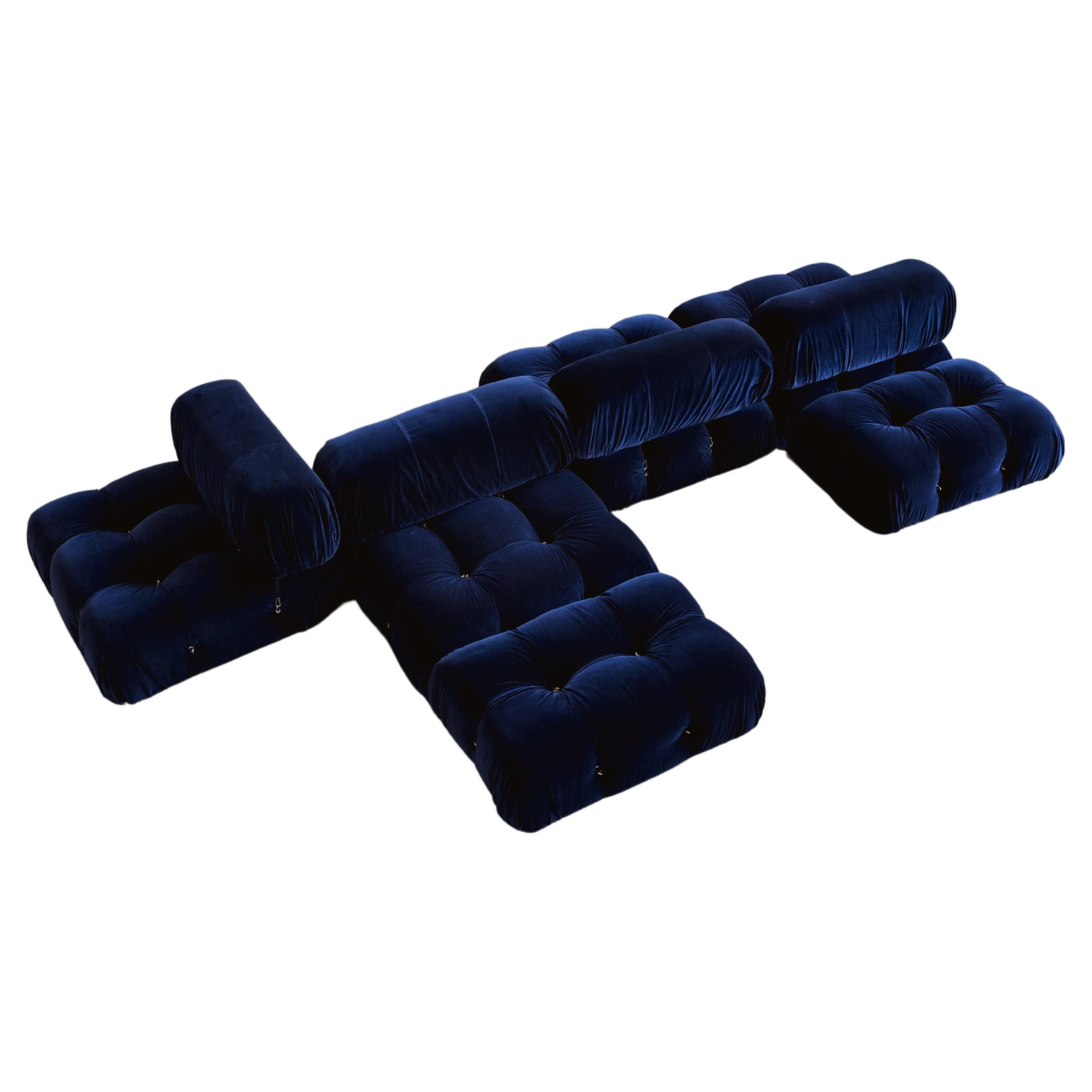 Mario Bellini "Camaleonda" Sofa for B&B Italia, Blue Velvet, 1970, Set of 6