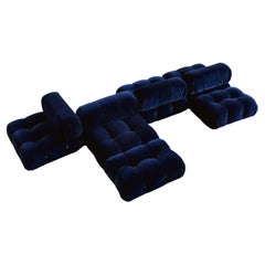 Mario Bellini "Camaleonda" Sofa für B&B Italia, Blauer Samt, 1970, 6-teilig