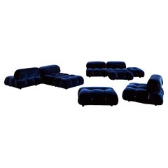 Mario Bellini "Camaleonda" Sofa für B&B Italia, Blauer Samt, 1970, 9-teilig
