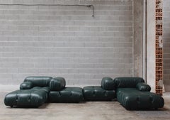Mario Bellini "Camaleonda" Sofa for B&B Italia, Green Leather, 1970, Set of 6