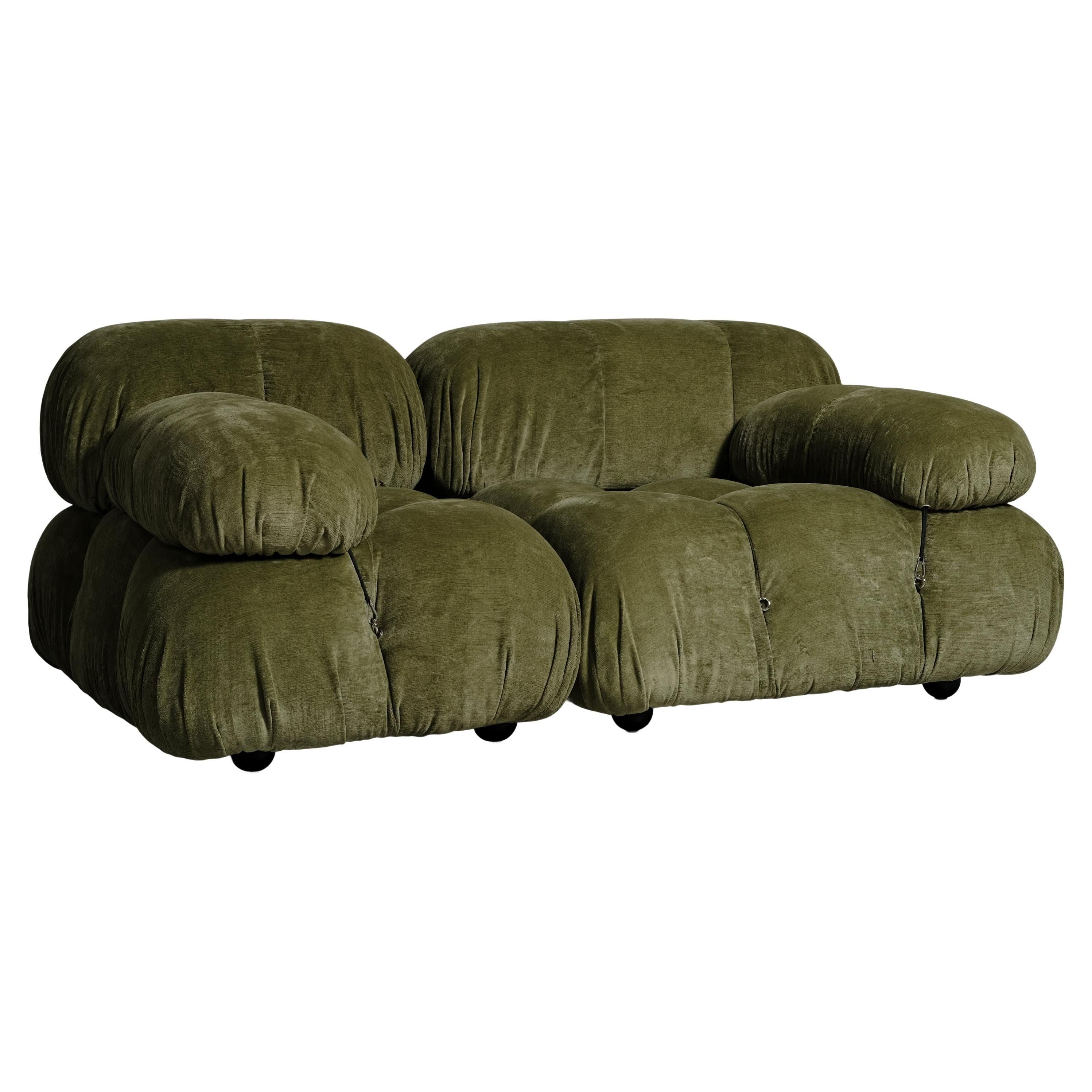 Mario Bellini Camaleonda Sofa for B&B Italia, Green Linen Velvet, 1972, Set of 2