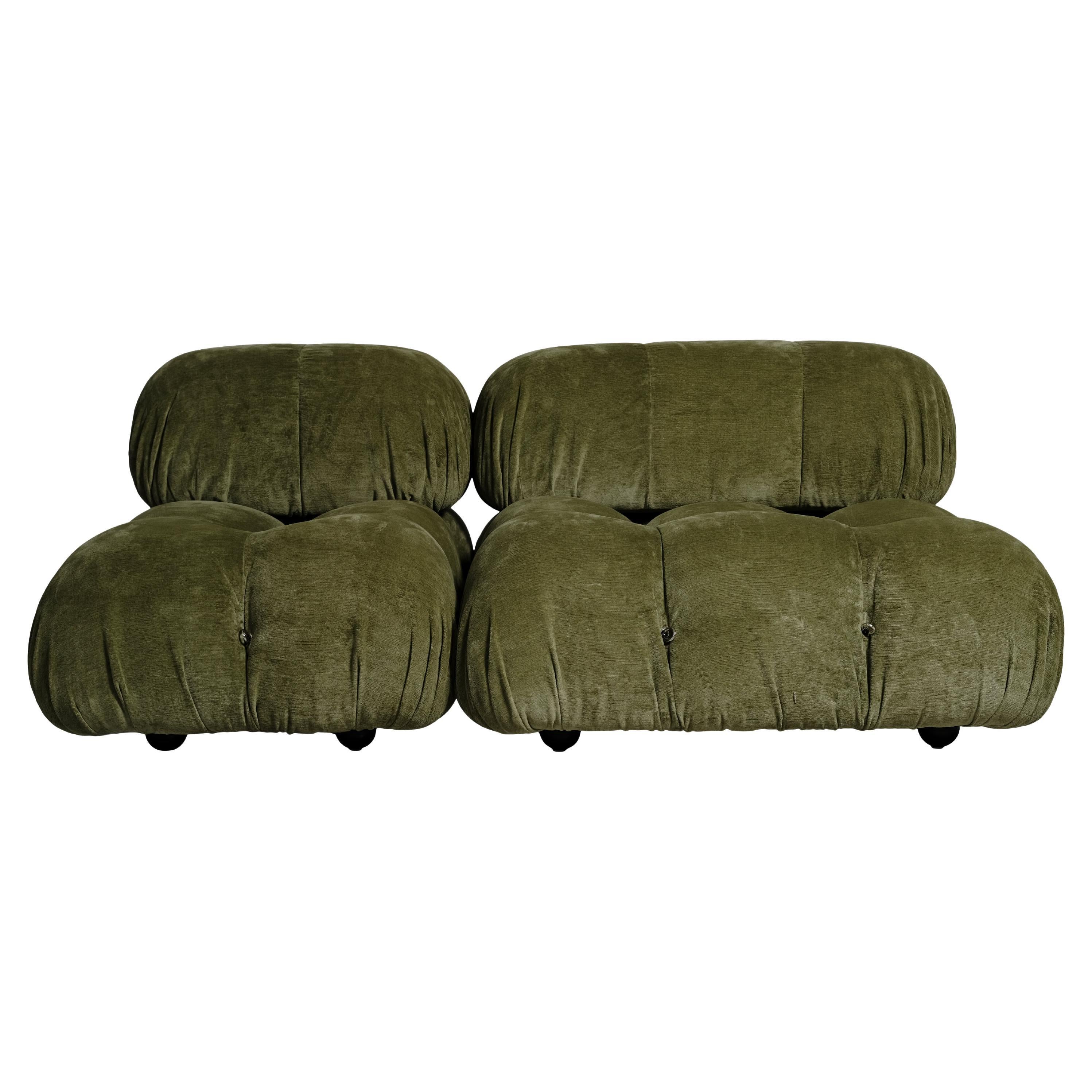 Mario Bellini Camaleonda Sofa for B&B Italia, Green Linen Velvet, 1972, Set of 2