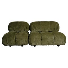 Mario Bellini Camaleonda Sofa for B&B Italia, Green Linen Velvet, 1972, Set of 2