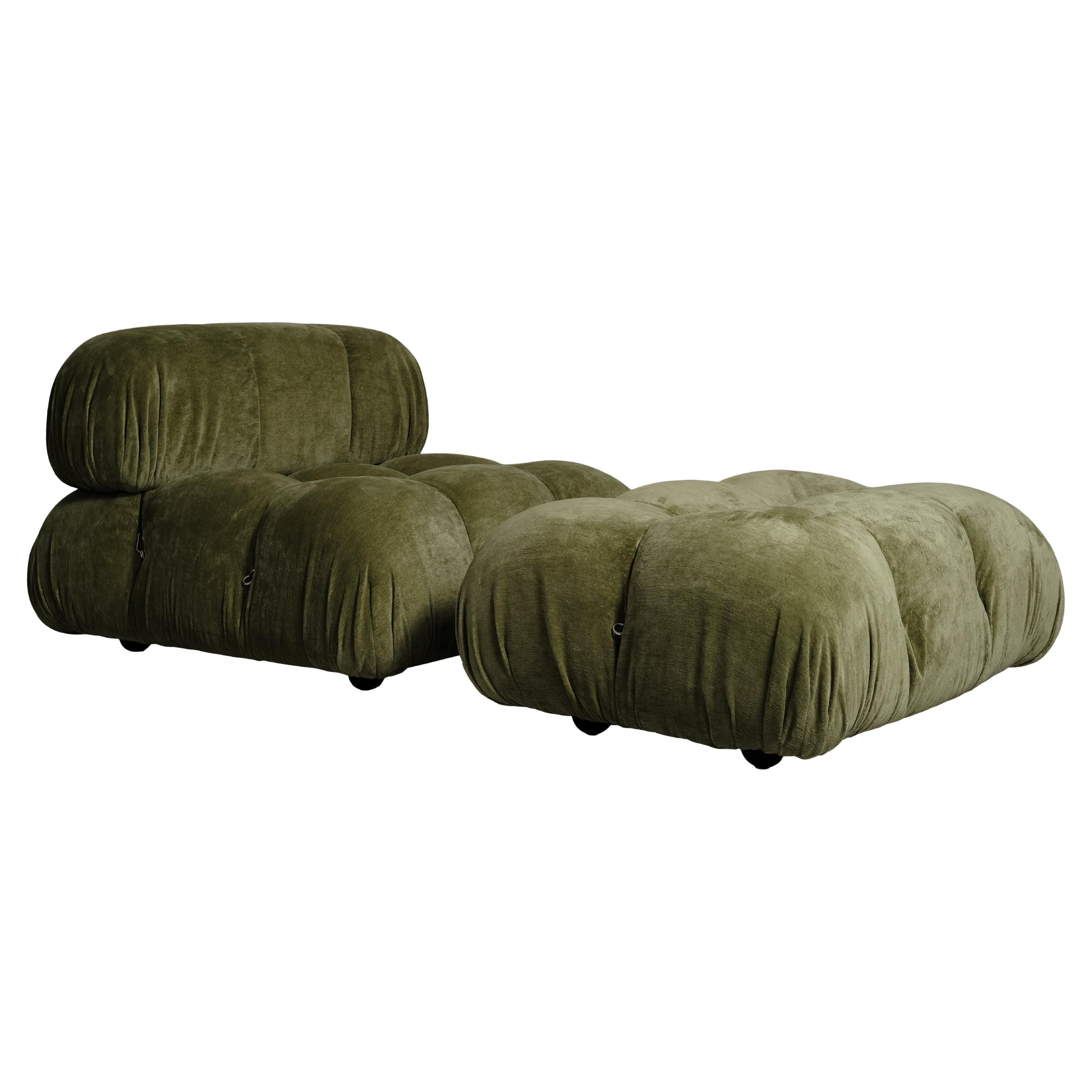 Mario Bellini Camaleonda Sofa for B&B Italia, Green Linen Velvet, Set of 2