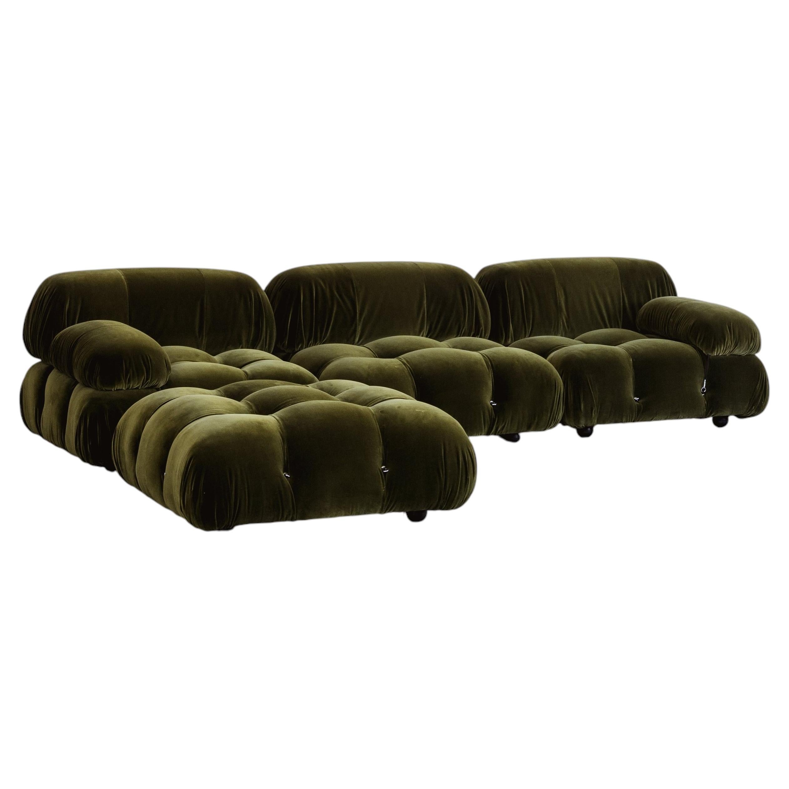 Mario Bellini "Camaleonda" Sofa for B&B Italia, Green Velvet, 1970, Set of 4