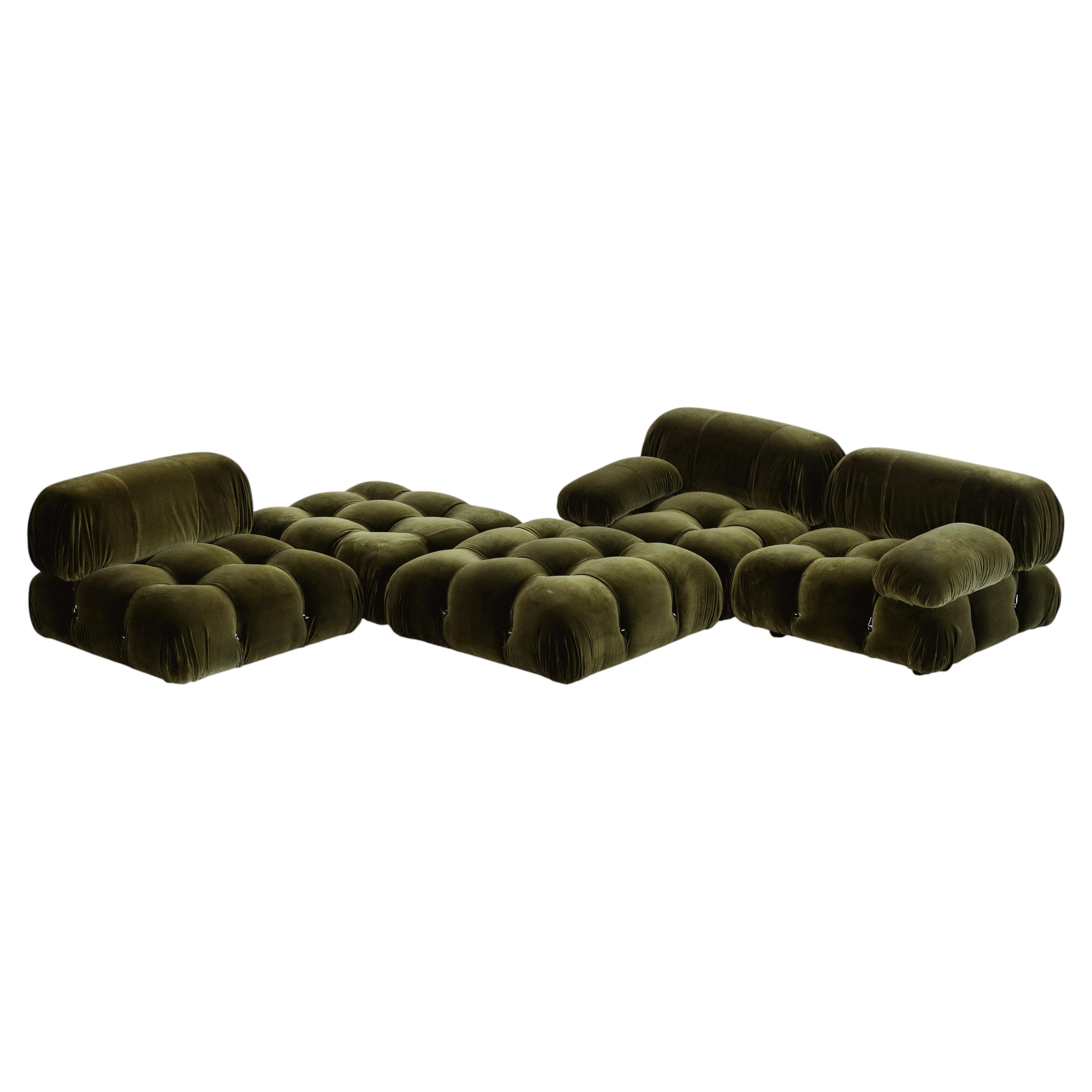Mario Bellini "Camaleonda" Sofa for B&B Italia, Green Velvet, Set of 5