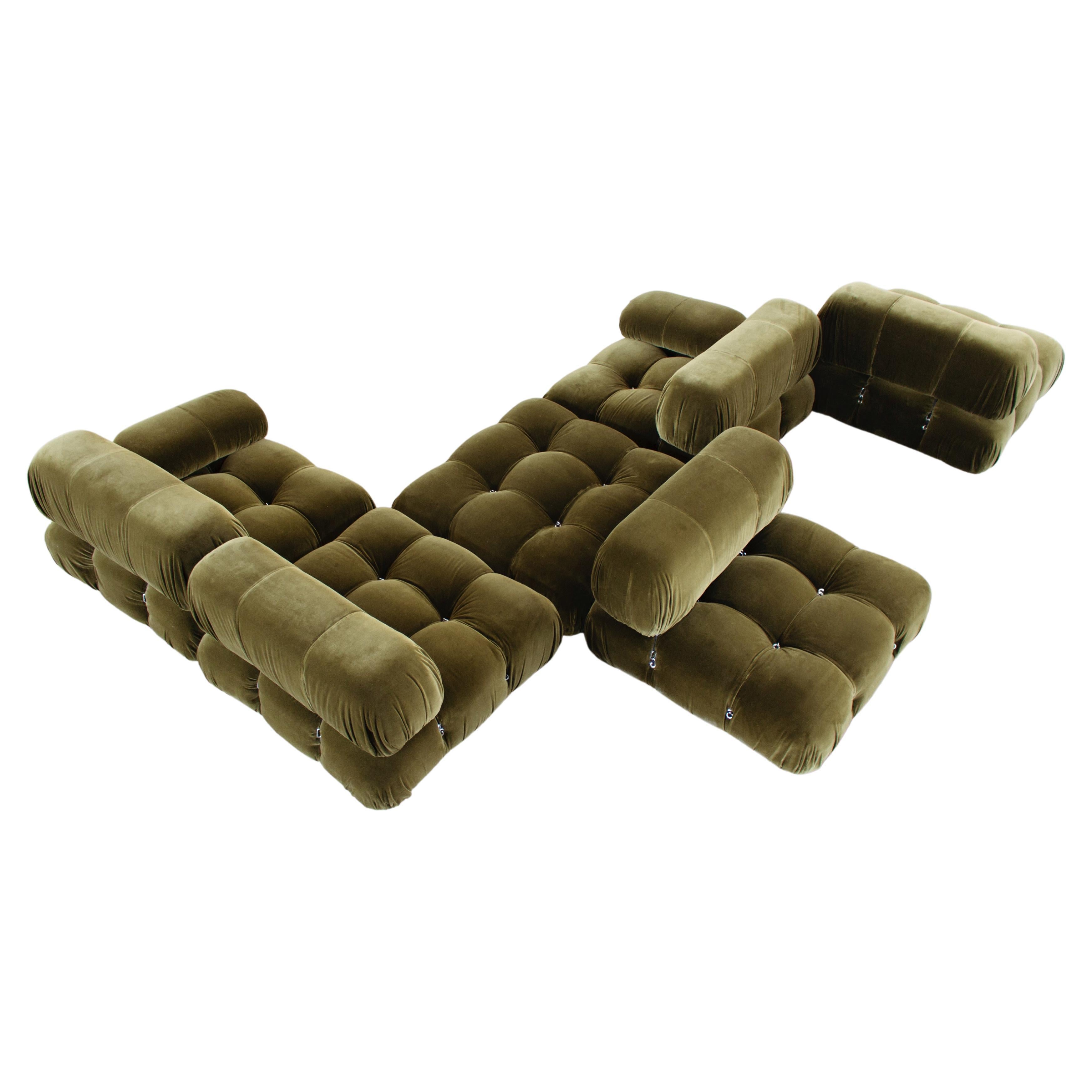Mario Bellini "Camaleonda" Sofa for B&B Italia, Green Velvet, 1970, Set of 6