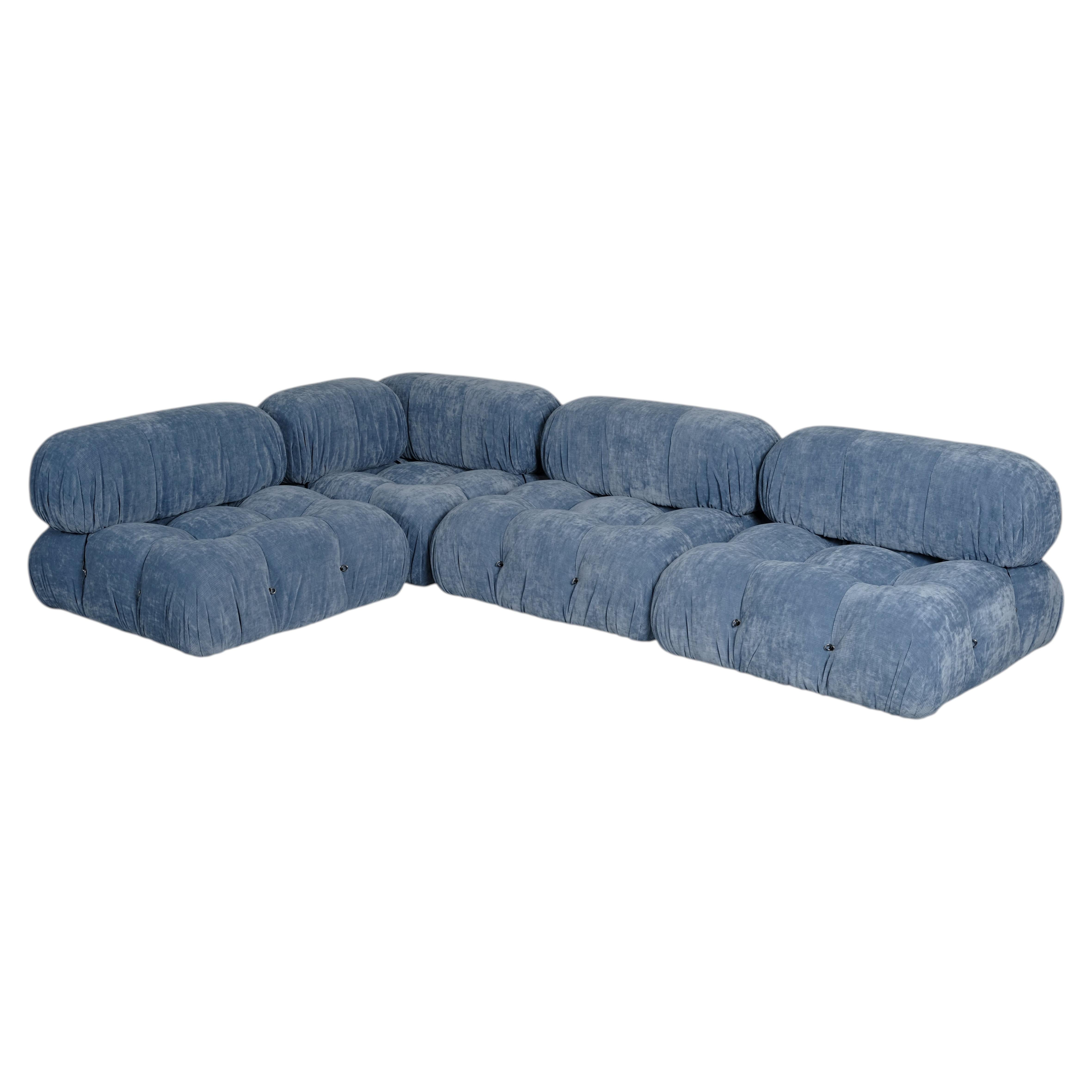 Mario Bellini Camaleonda Sofa for B&B Italia, Velluto blu cielo, 1972, Set di 4 in vendita
