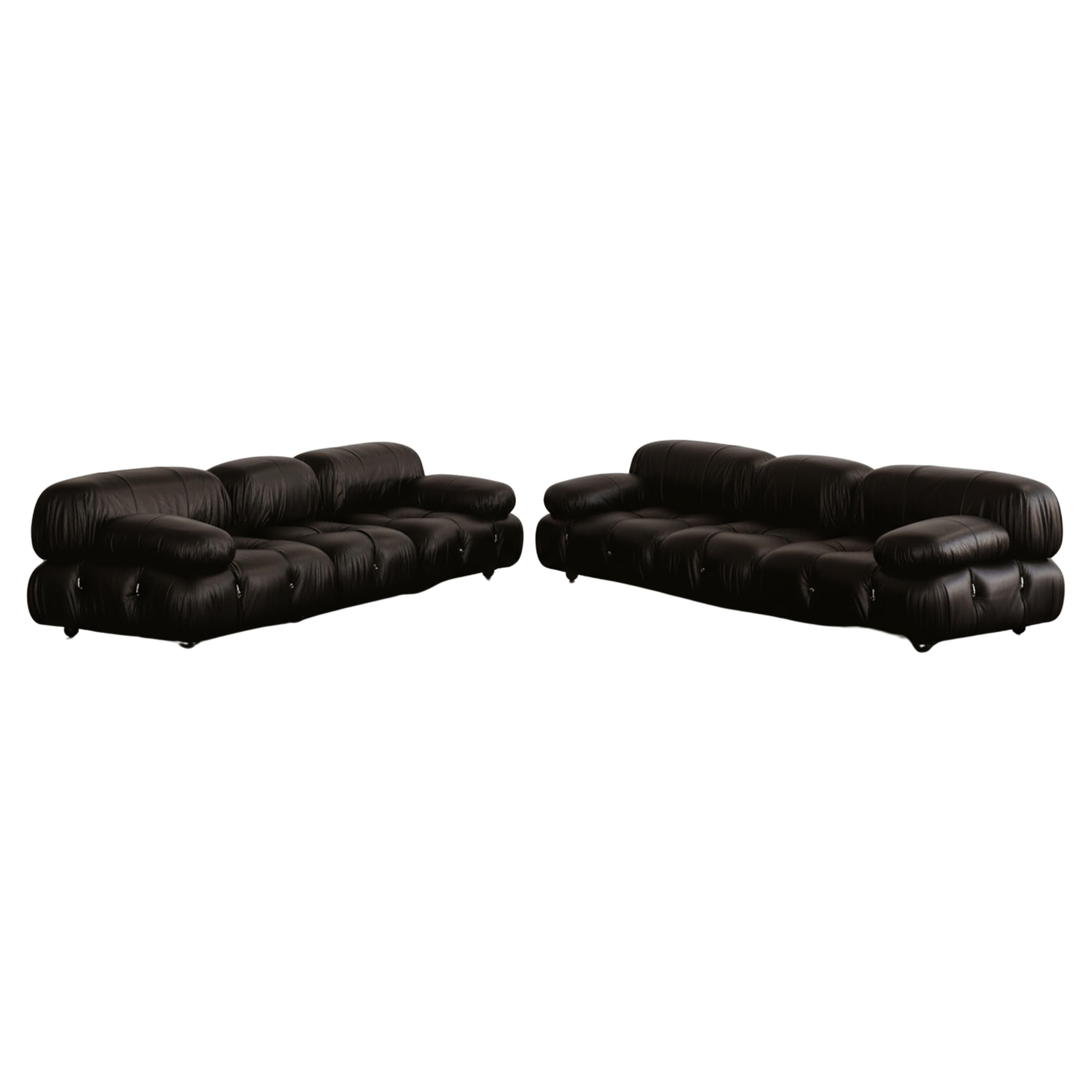 Mario Bellini "Camaleonda" Sofas for B&B Italia, Black Leather, 1970, Set of 6