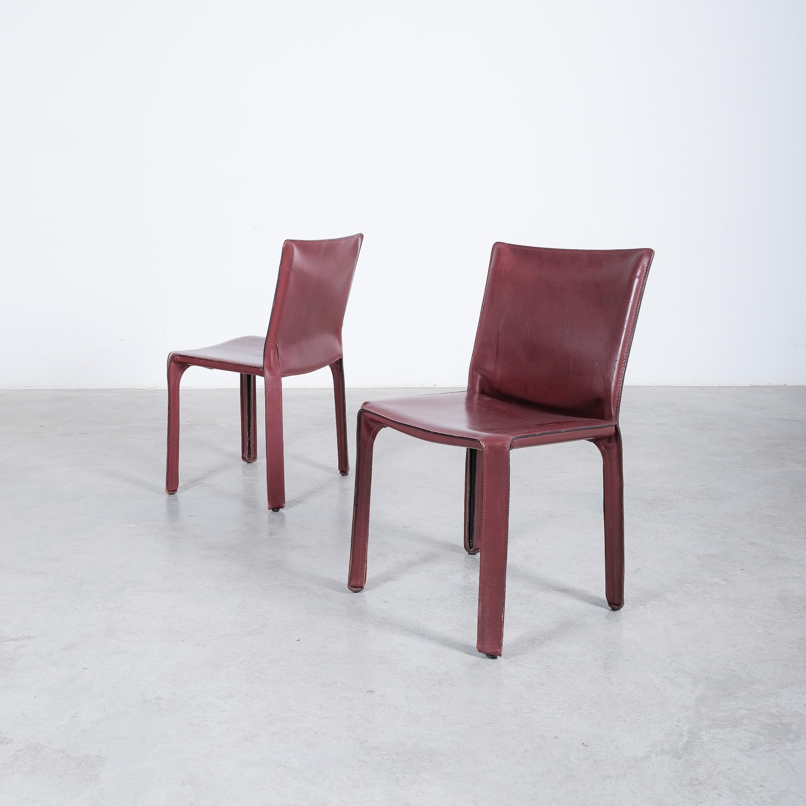 Mario Bellini Cassina Cab 412, 413 Set of Ten 10 Red Leather Dining Chairs 10