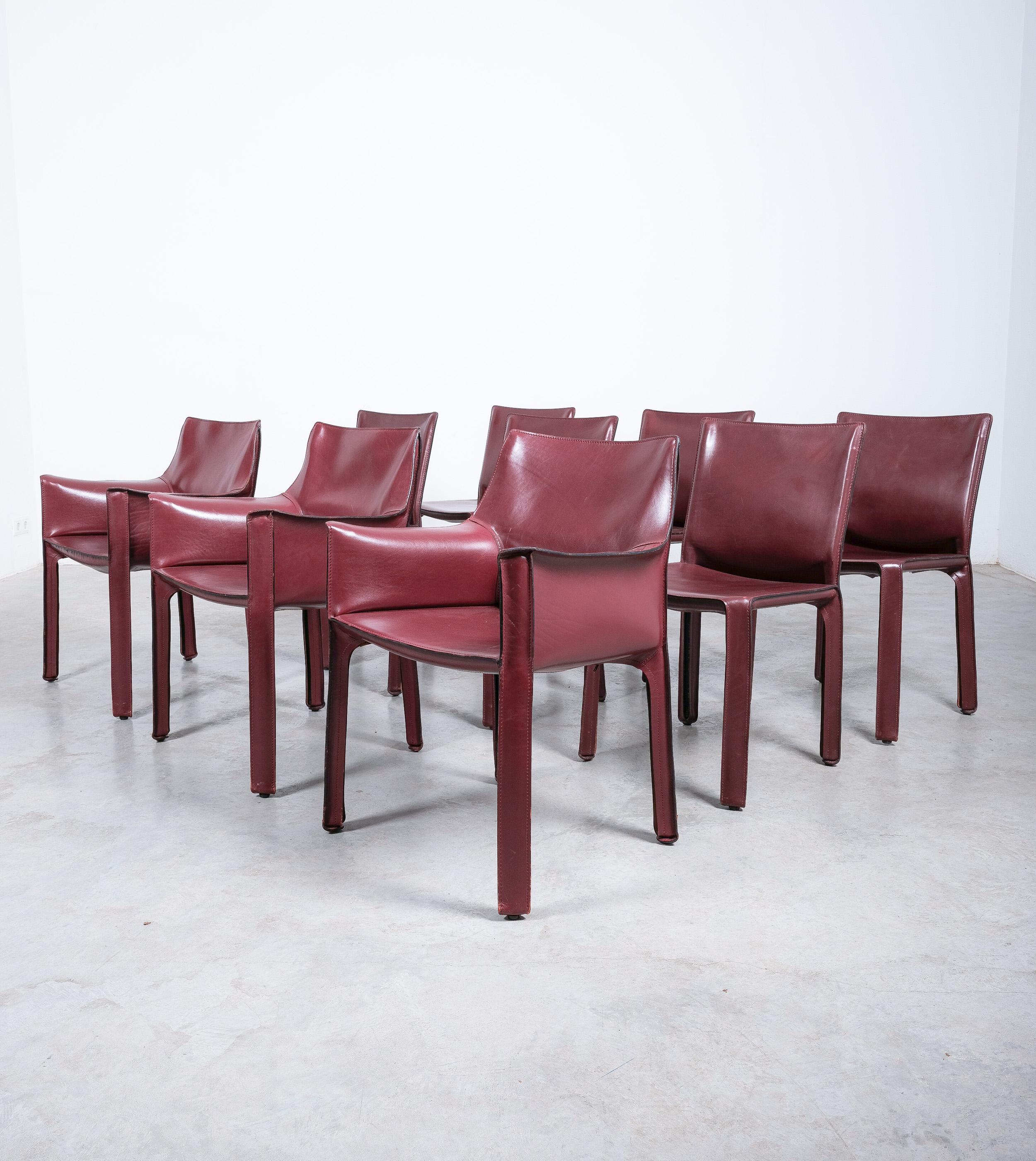 Italian Mario Bellini Cassina Cab 412, 413 Set of Ten 10 Red Leather Dining Chairs