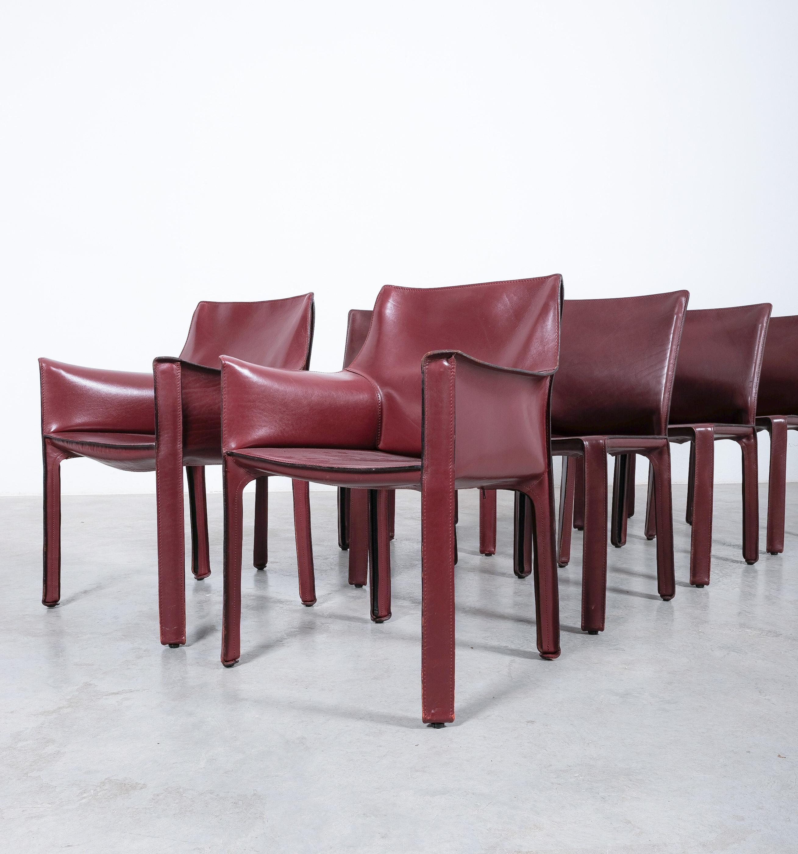 Late 20th Century Mario Bellini Cassina Cab 412, 413 Set of Ten 10 Red Leather Dining Chairs