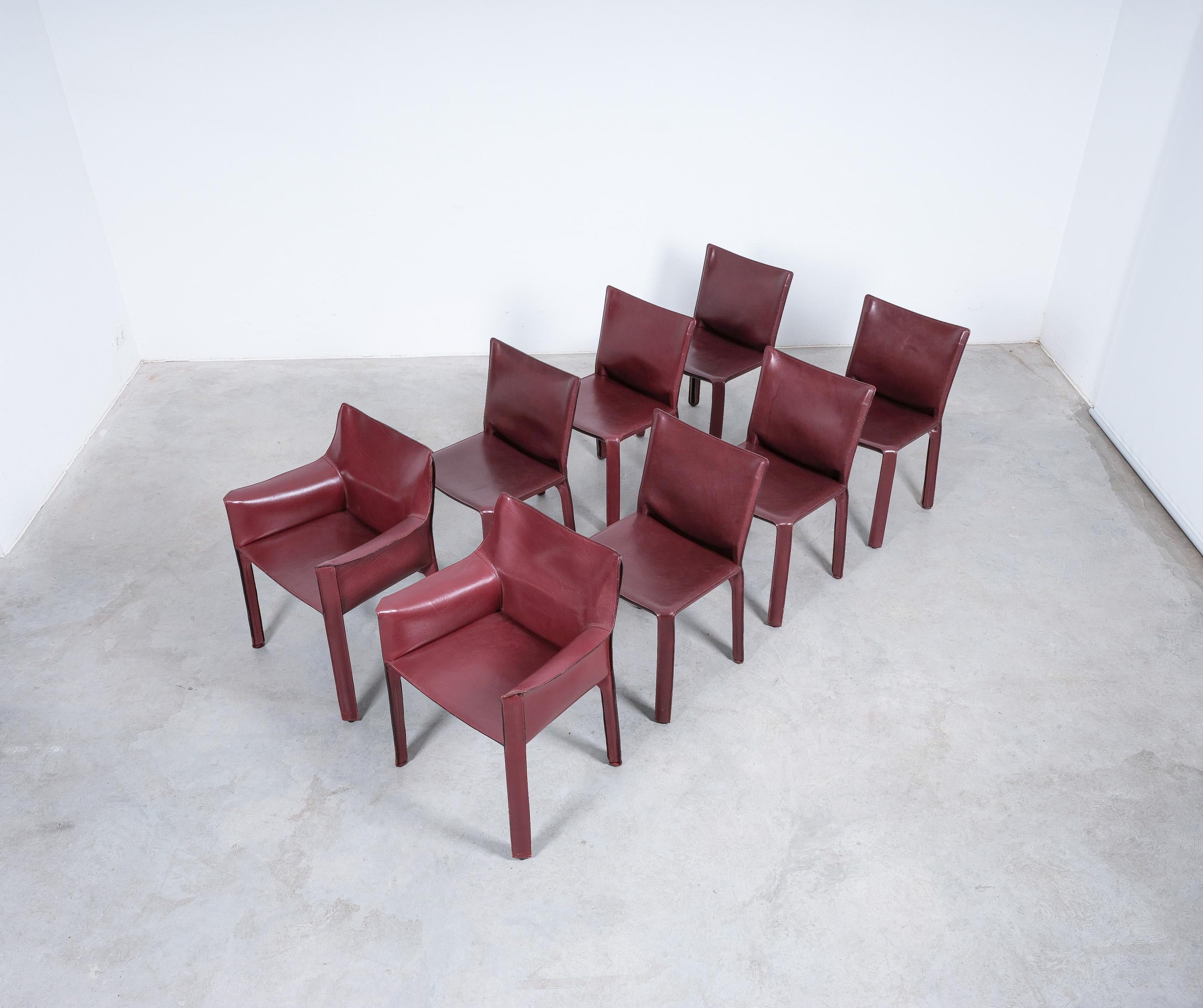 Steel Mario Bellini Cassina Cab 412, 413 Set of Ten 10 Red Leather Dining Chairs