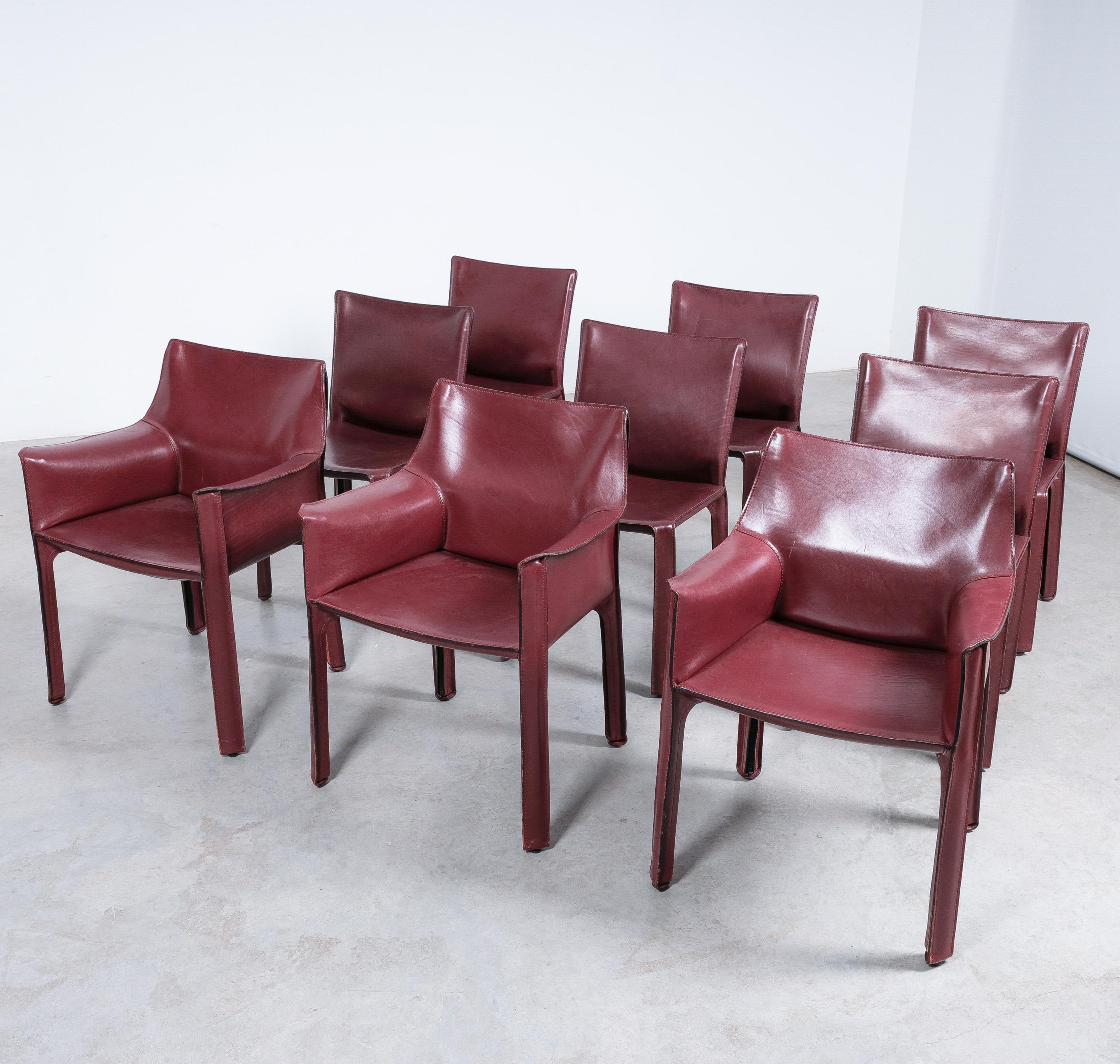Mario Bellini Cassina Cab 412, 413 Set of Ten 10 Red Leather Dining Chairs 2