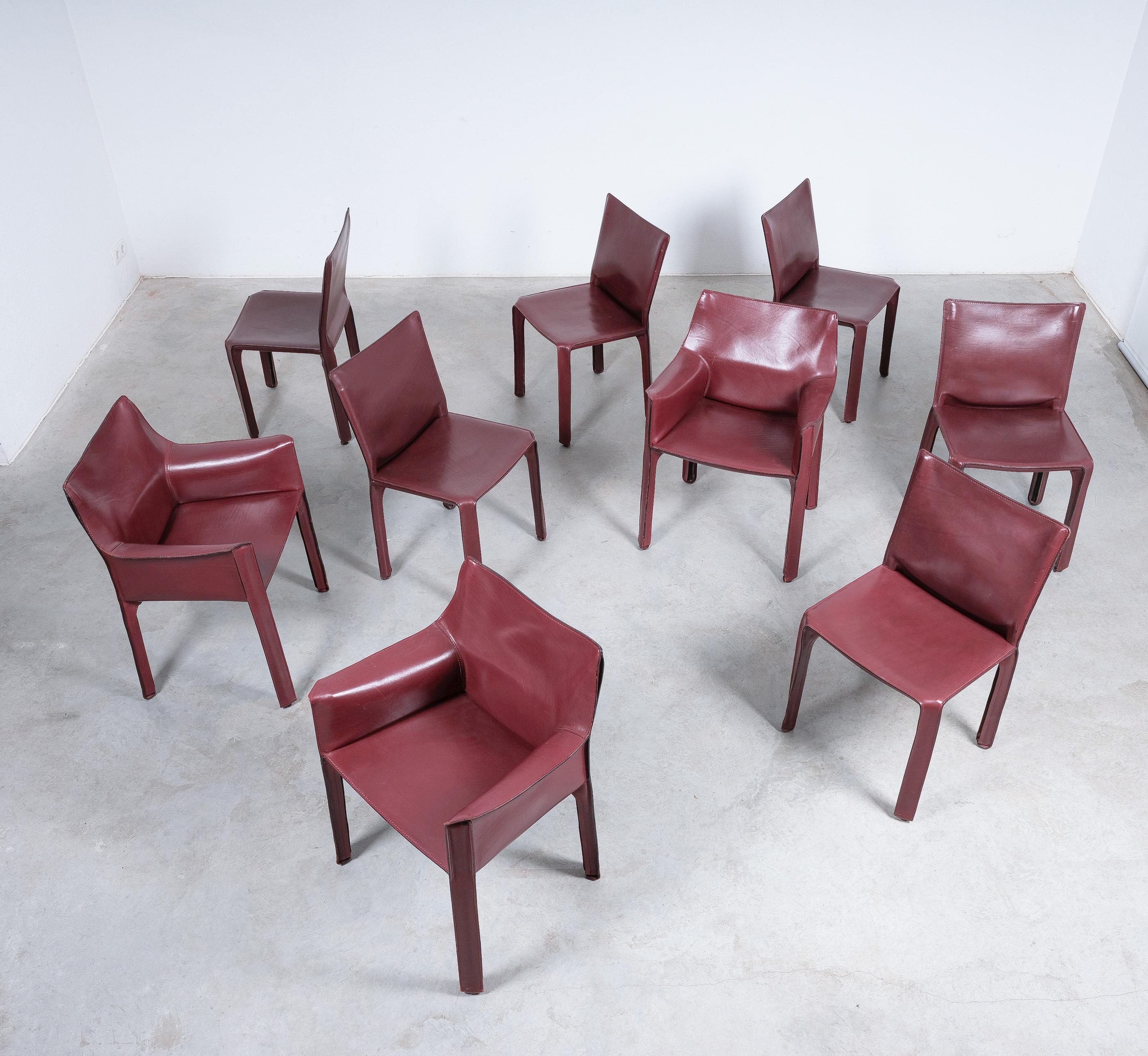 Post-Modern Mario Bellini Cassina Cab 412, 413 Set of Ten 9 Red Leather Dining Chairs