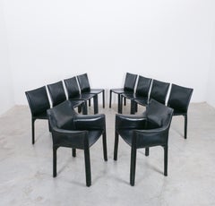 Mario Bellini Cassina Cab 412 + Cab 413 - 10 Black Leather Dining Chairs, 1980
