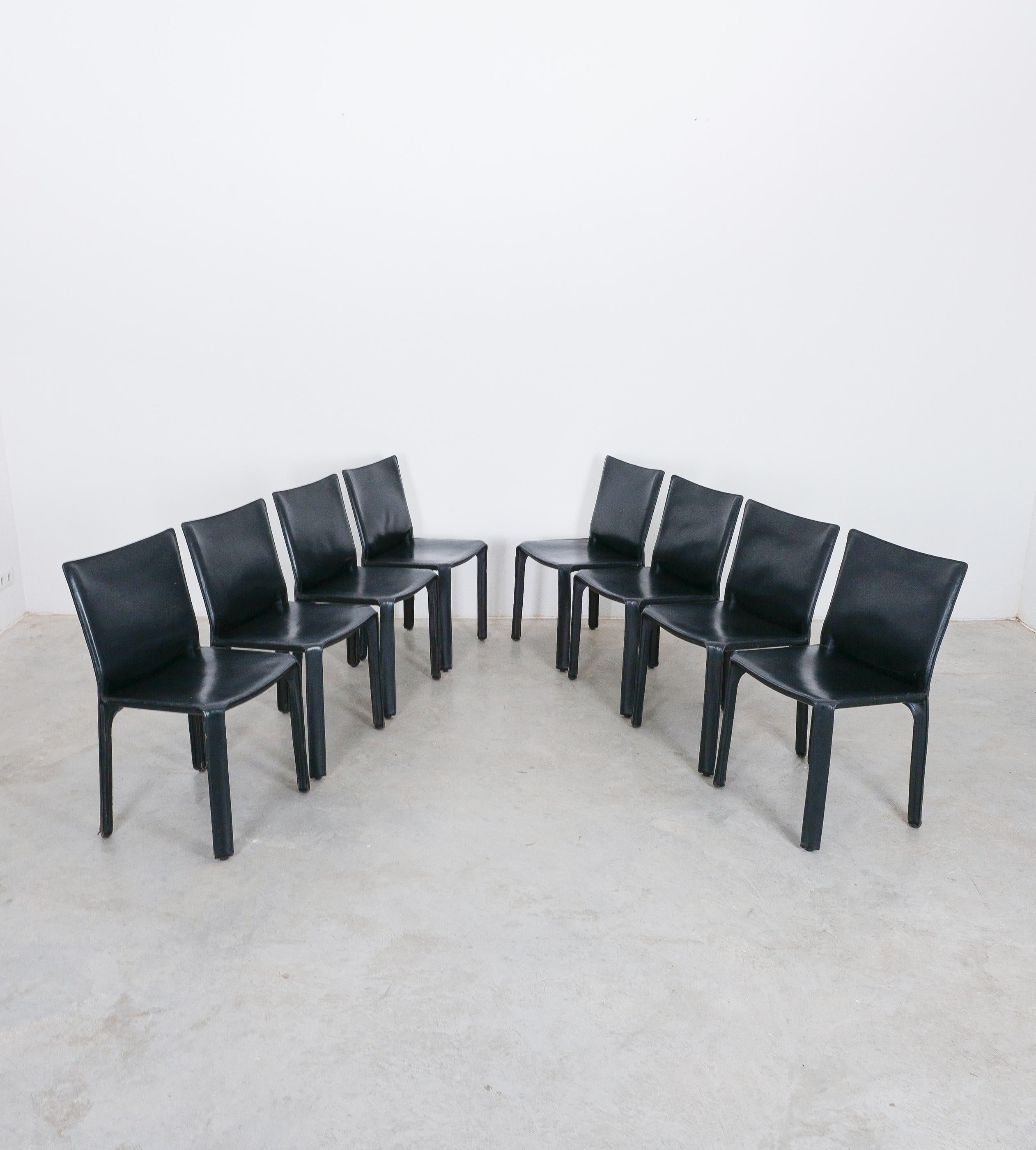 Mario Bellini Cassina Cab 412 + Cab 413 - 10 Black Leather Dining Chairs, 1980 In Good Condition In Vienna, AT