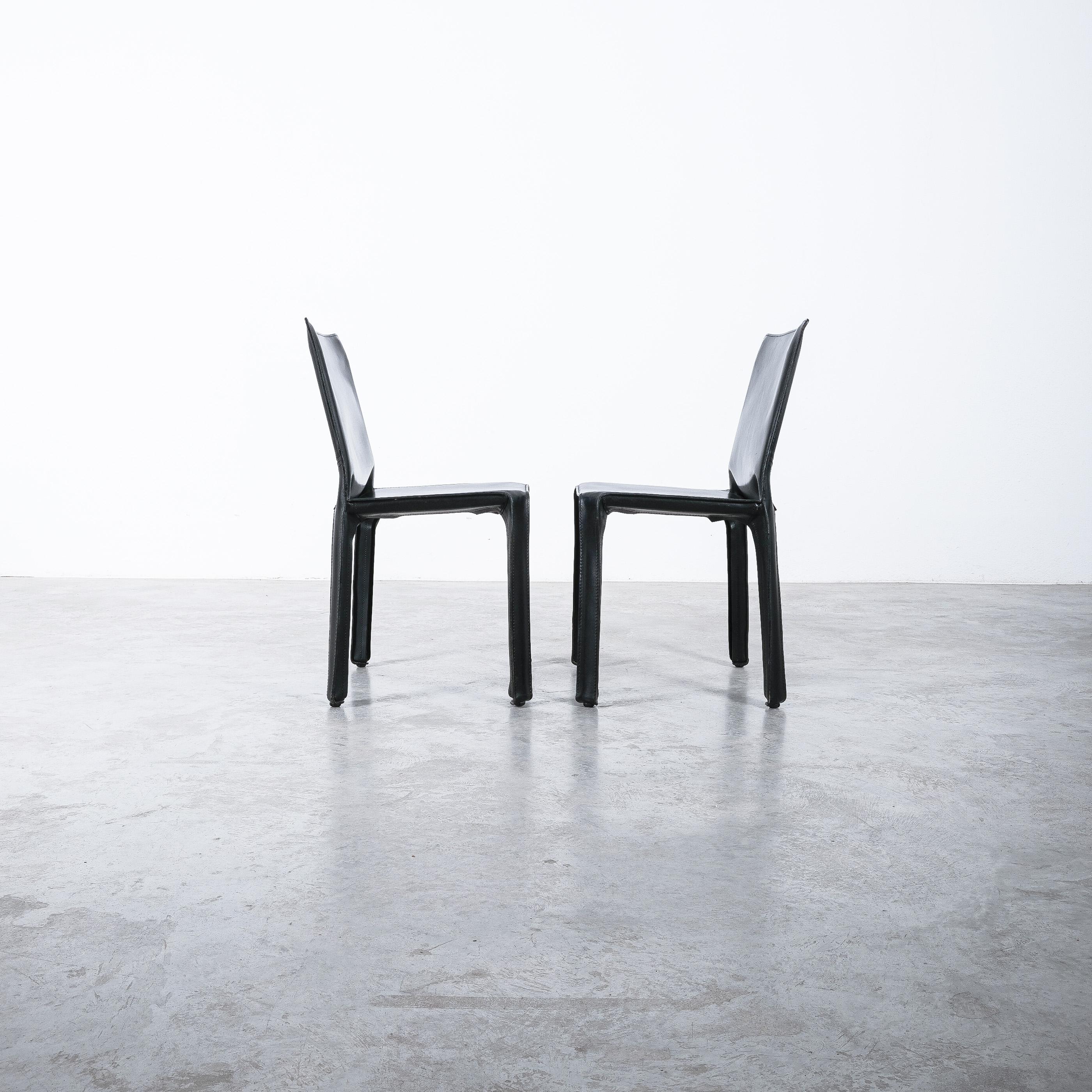 Mario Bellini Cassina Cab 412 + Cab 413 - 12 Sillas de comedor de cuero negro, 1980 en venta 5