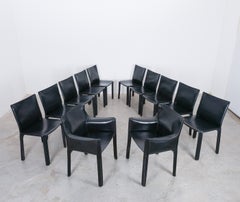 Mario Bellini Cassina Cab 412 + Cab 413 - 12 Black Leather Dining Chairs, 1980