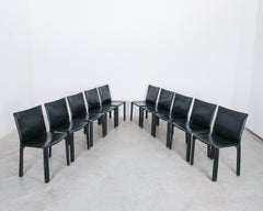 Mario Bellini Cassina Cab 412 + Cab 413 - 12 Black Leather Dining Chairs, 1980
